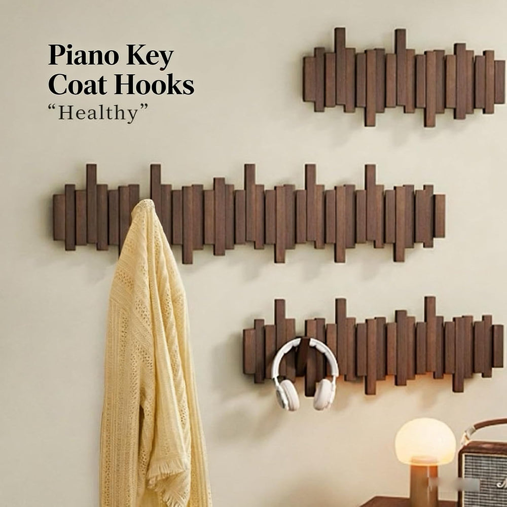 Piano Coat Rack Wall Mount, Wooden Magnetic Wall Hooks with Flip-Down Design,...