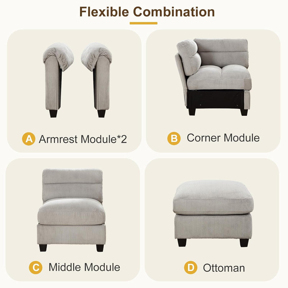 HAOMARKETS Corduroy 4-Piece Sofa Set, Upholstered Ottoman Set of 2, Accent Ch...