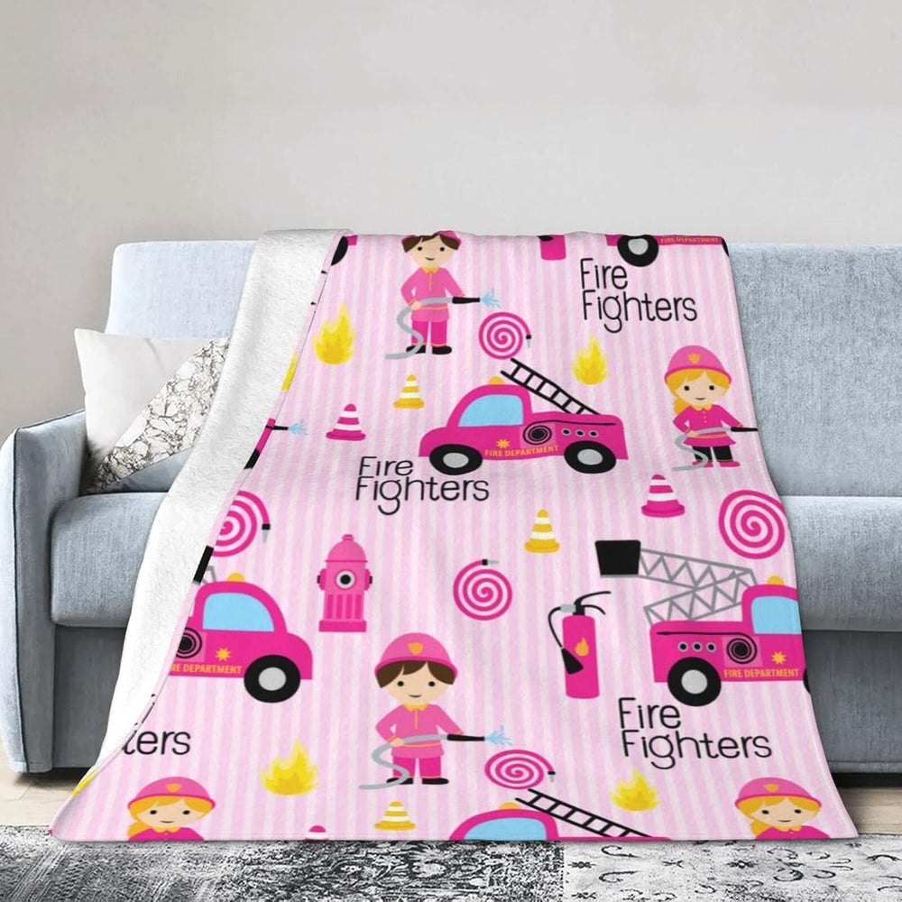 Girly Firefighters Cute Pink Fire Truck Throw Blanket Super Soft Warm Bed Bla...