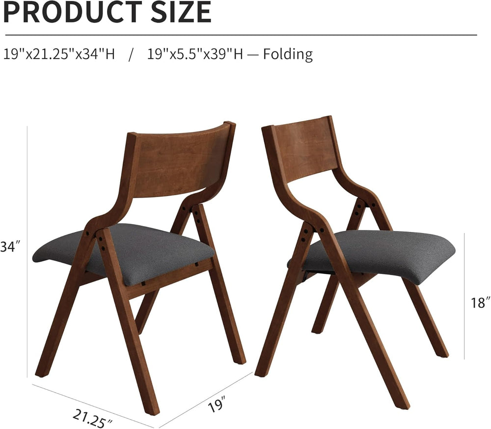 Ball & Cast Upholstered Folding Dining Chairs Set of 2, Foldable Wooden C...