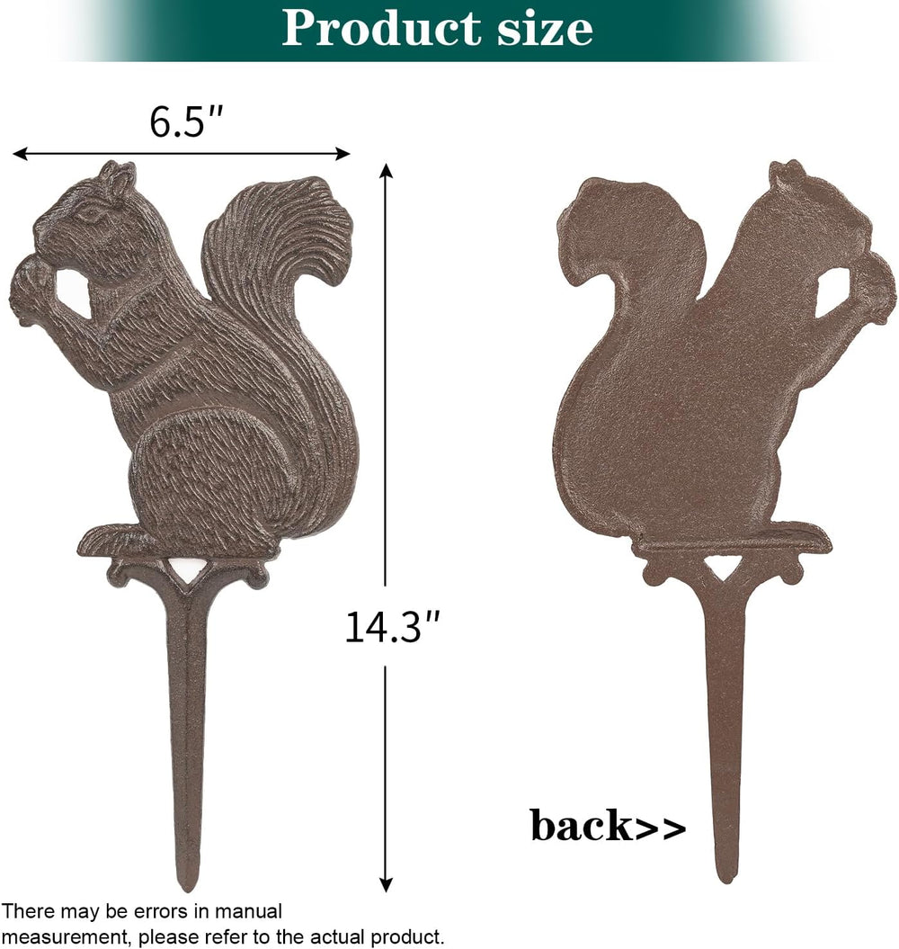 Sungmor Vintage Cast Iron Squirrel Garden Stake,14.6 Inch Tall Rustic Brown