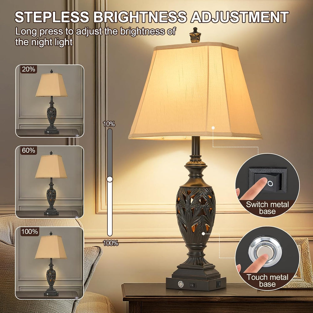 AIDENOEY 29.5" Table Lamp Set of 2 with Nightlight, Separate Touch Switch