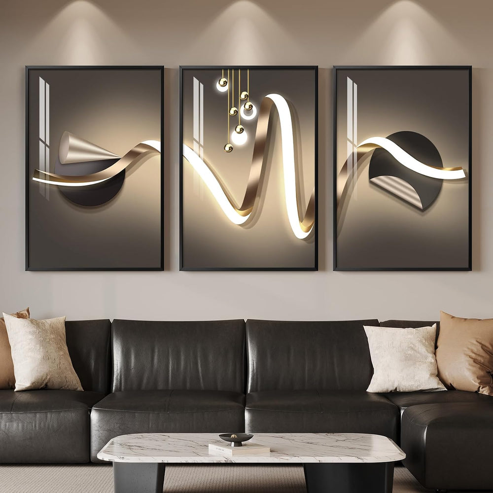 Large Framed Modern Luxury Black and Gold Abstract Wall Art, 24x36 In