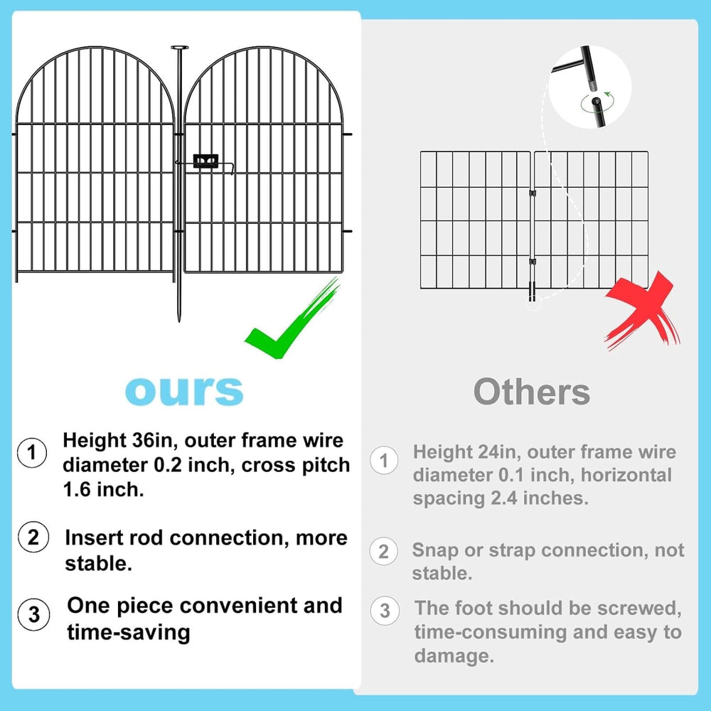 32in Tall Garden Fence, 16 Panels Dog Fence Outdoor for Yard | 35Ft Black Rus...