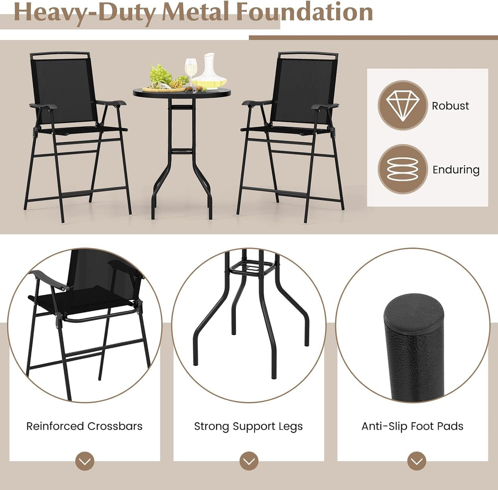 COSTWAY 3 PCS Patio Table and Chairs Set, Bistro Furniture with DPC Tabletop,...