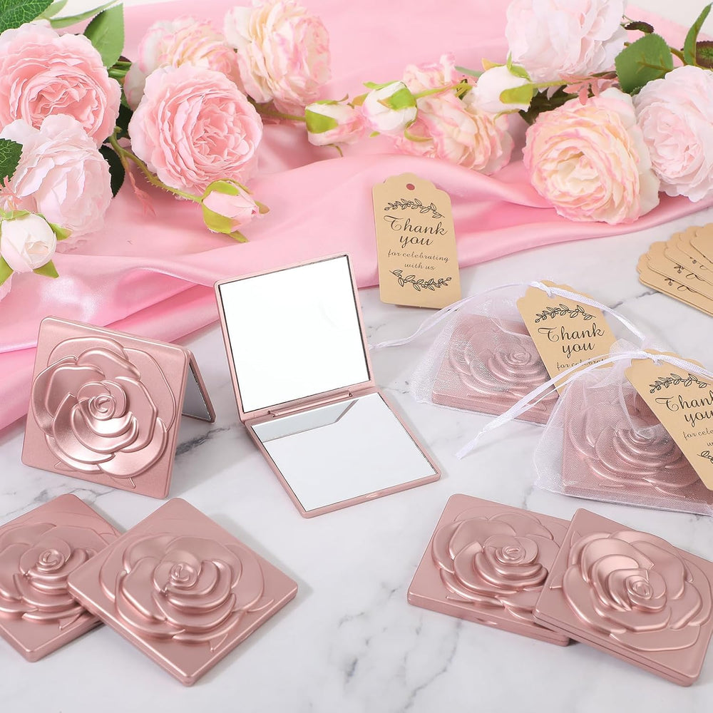 Novabright 50 Sets Rose Compact Mirrors Bulk for Wedding Party, Rose Gold