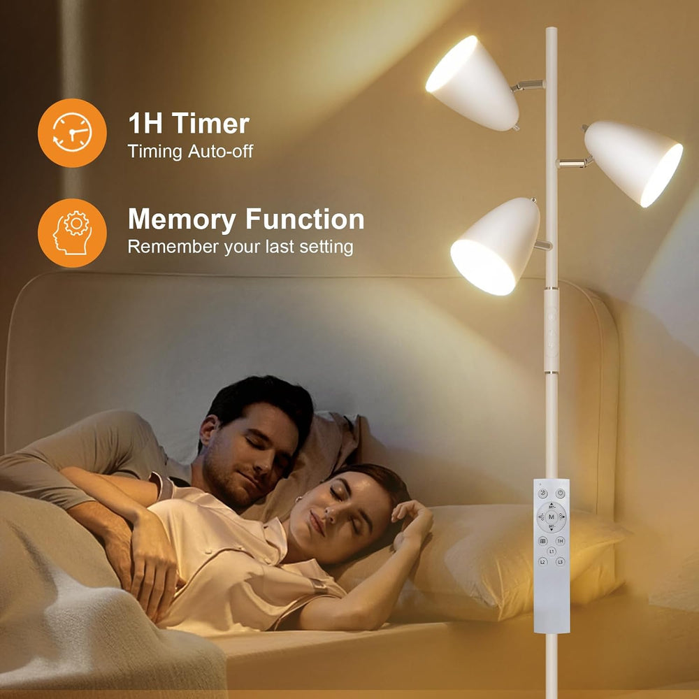 36W LED Floor Lamp for Living Room, Modern White 3-Light Tree Standing Lamp