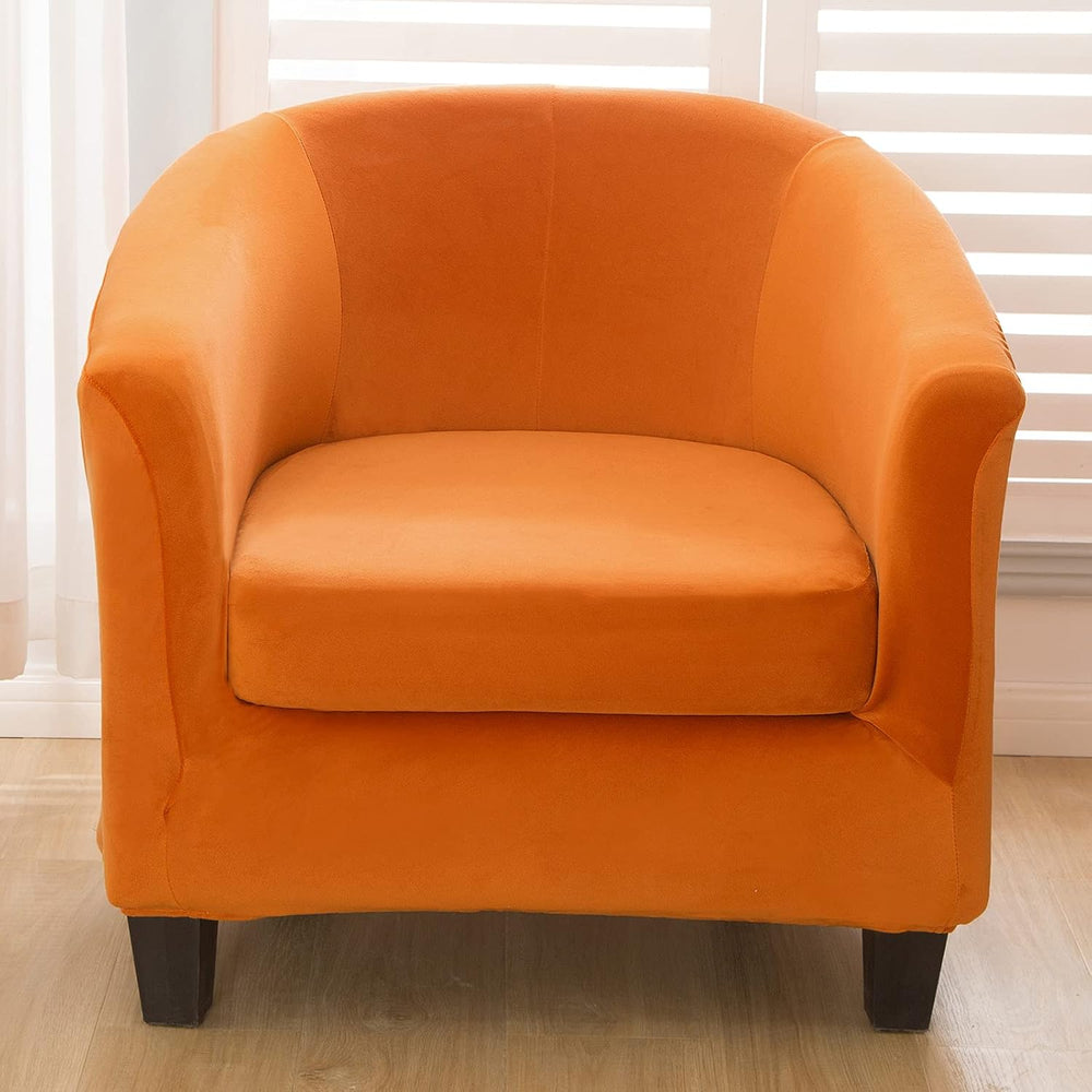 MIFXIN Tub Chair Slipcover 2-Piece Velvet Barrel Club Chair Covers with Cushi...