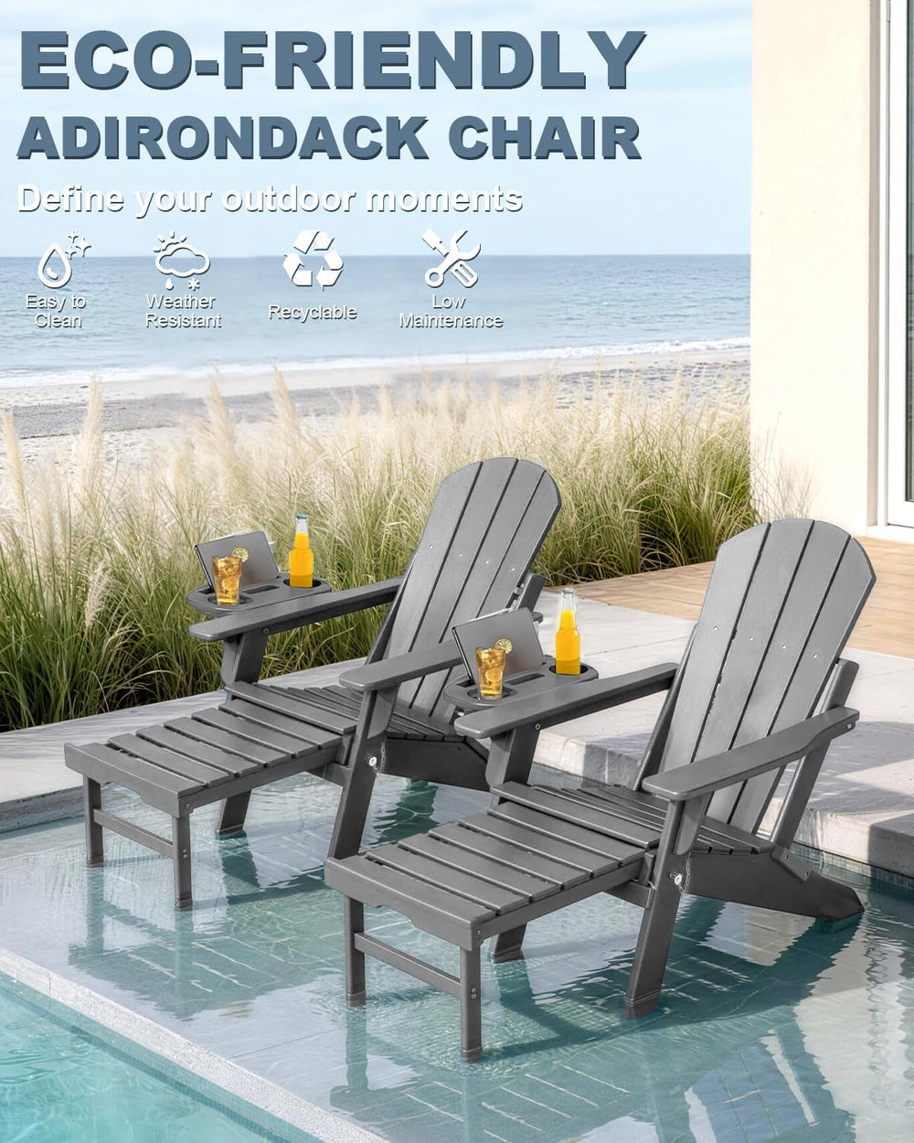 NAVINE Adjustable Adirondack Chair Set of 4 with Retractable Ottoman