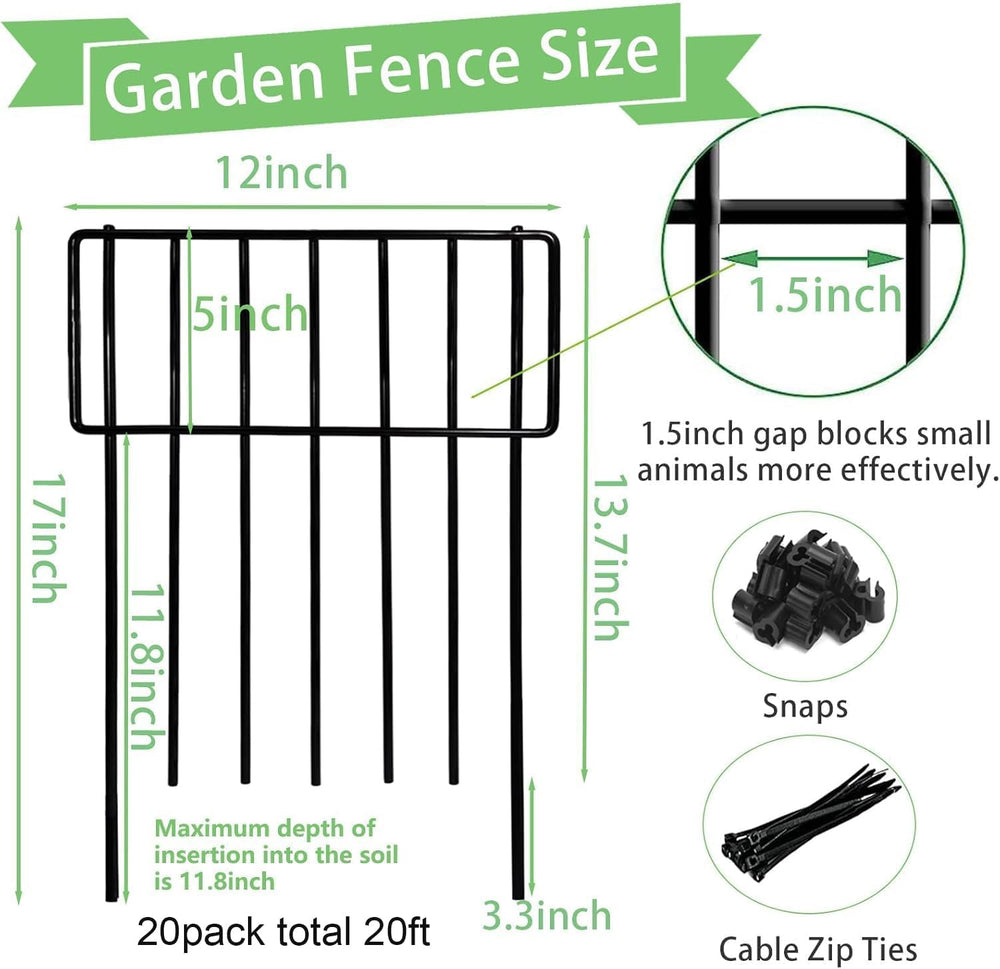 Thrivinest Animal Barrier Fence, 20 Pack No Dig Decorative Fences, 17in(H) x2...