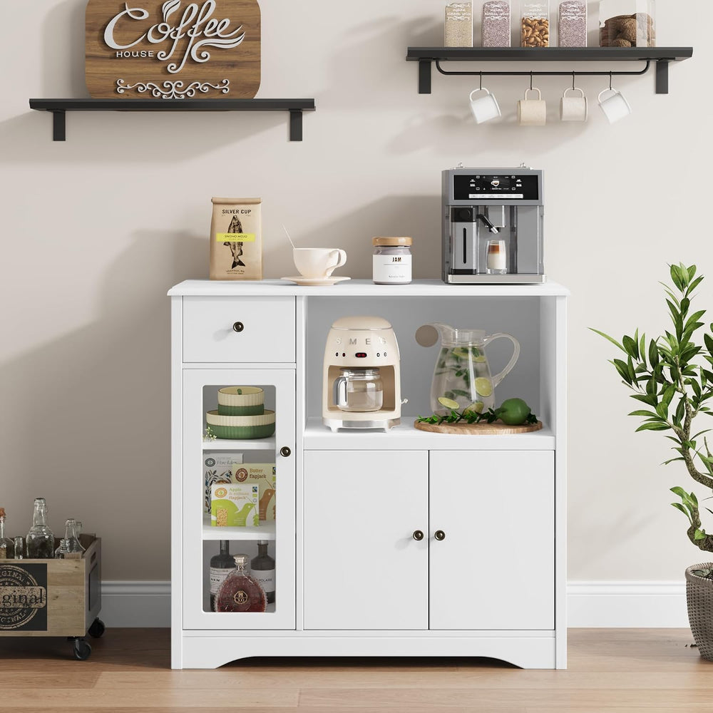HORSTORS Microwave Cabinet, Kitchen Storage Cabinet, Microwave Stand, White