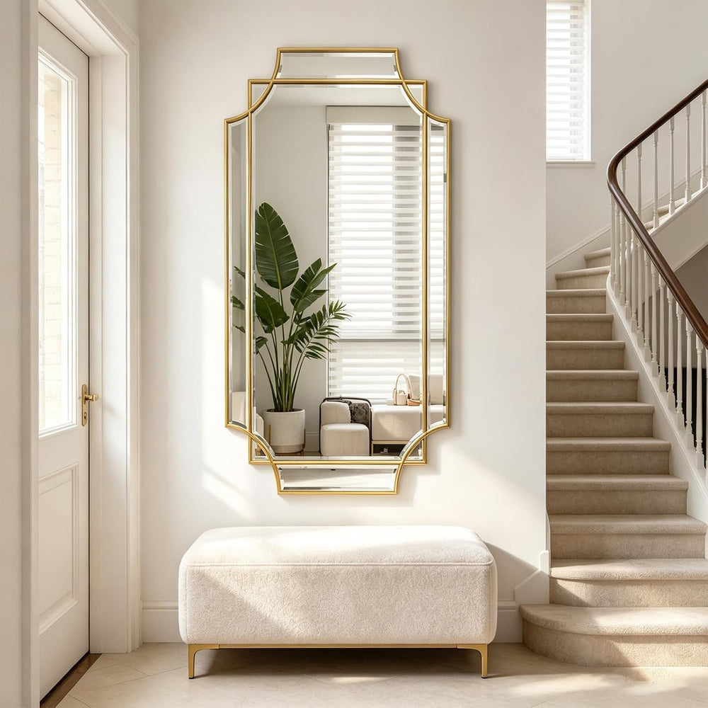 47"x24" Large Gold Rectangle Beveled Mirror with Geometric Frame