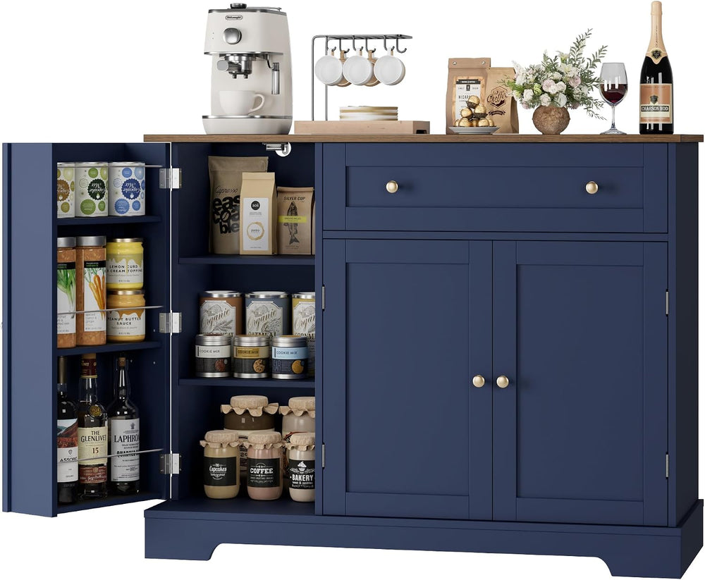 HOSTACK 41" W Kitchen Sideboard Buffet Cabinet, Small Coffee Bar, Blue
