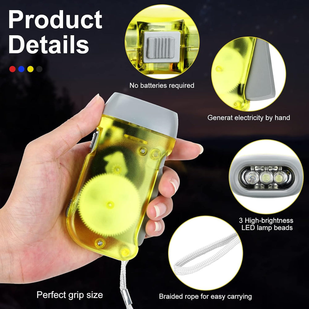 Leelosp 48 Hand Crank Flashlights,Red Blue Yellow Gray