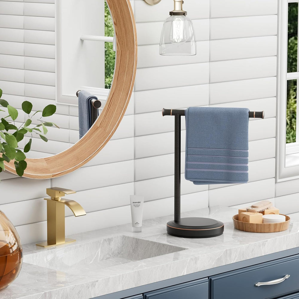 Hoimpro Hand Towel Holder Stand Bathroom Towel Bar Rack Countertop Bronze