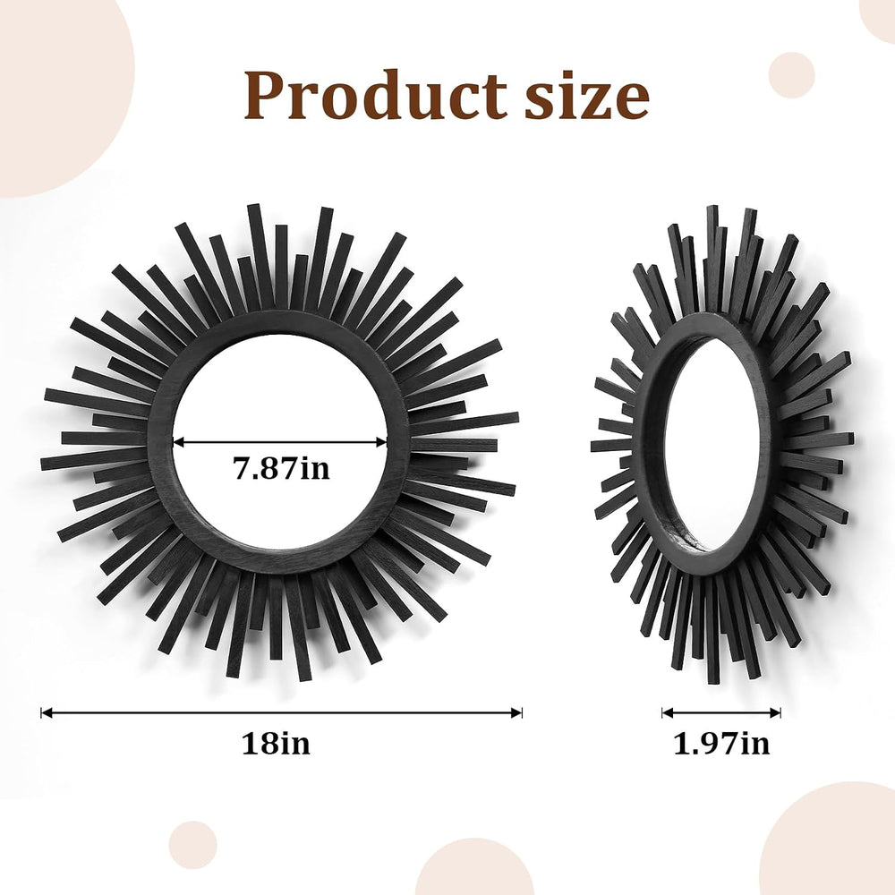 18 Inch Boho Sunburst Mirror, Round Wooden Wall Decor Starburst Sun Mirror fo...