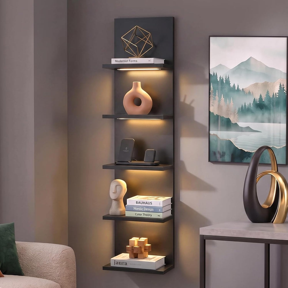 Homaterial 5 Tier Wall Shelf Unit with RGB Light, Black