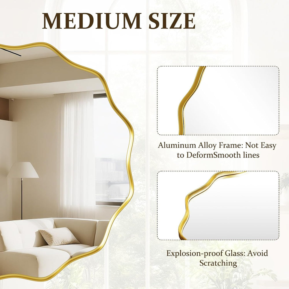 Gold Scalloped Circle Mirror, 42" Wavy Edge Round Wall Mirror