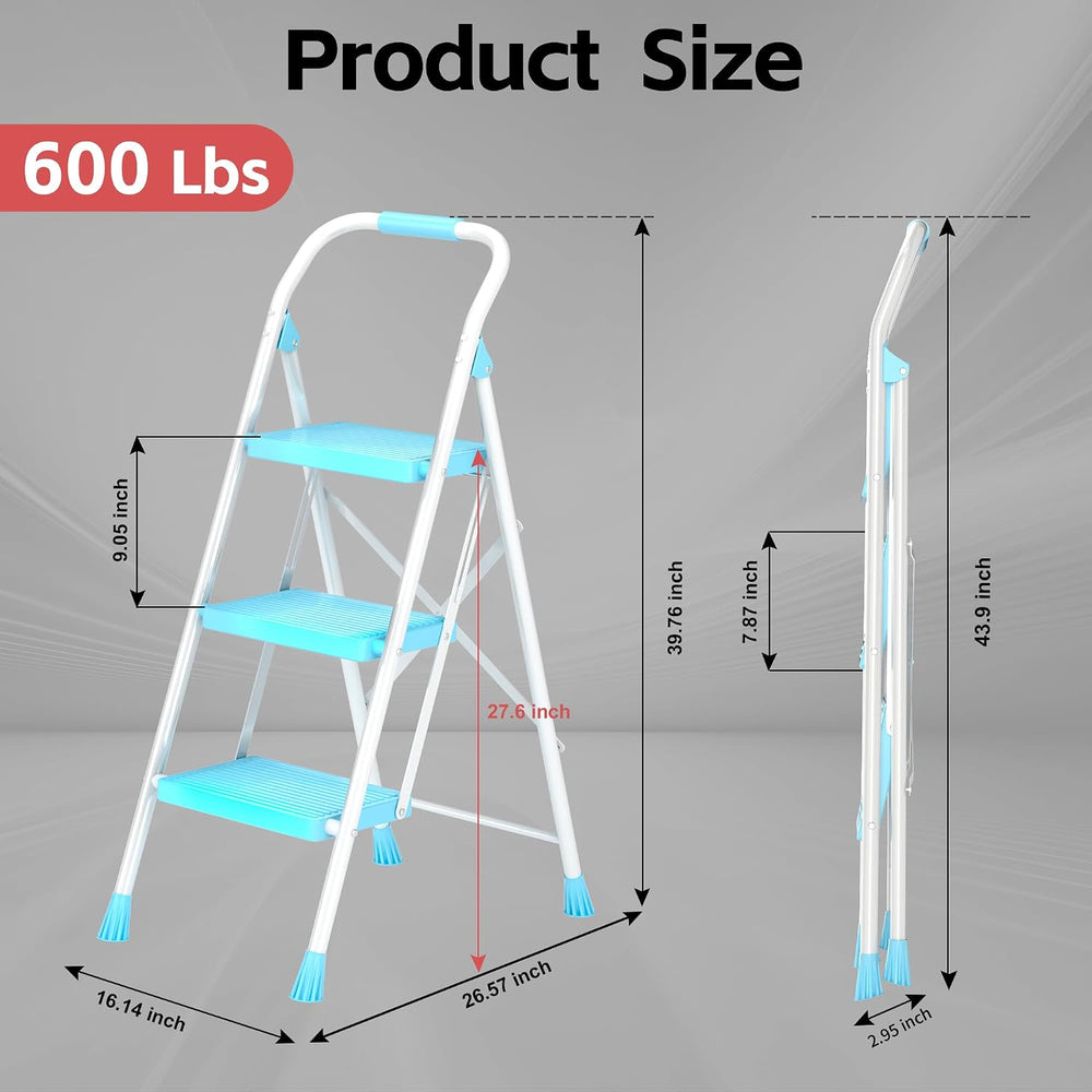 Step Ladder Foldable Folding Stool - for Home Adults Kitchen 3 Stepping Exten...