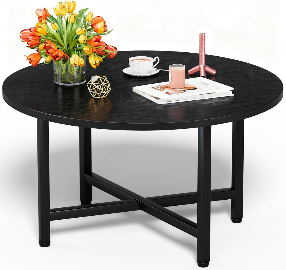 Round Coffee Table, Small Coffee Tables for Living Room, Black Coffee Table
