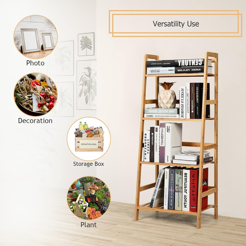 COSTWAY 4-Tier Ladder Shelf, Bamboo Plant Stand Rack