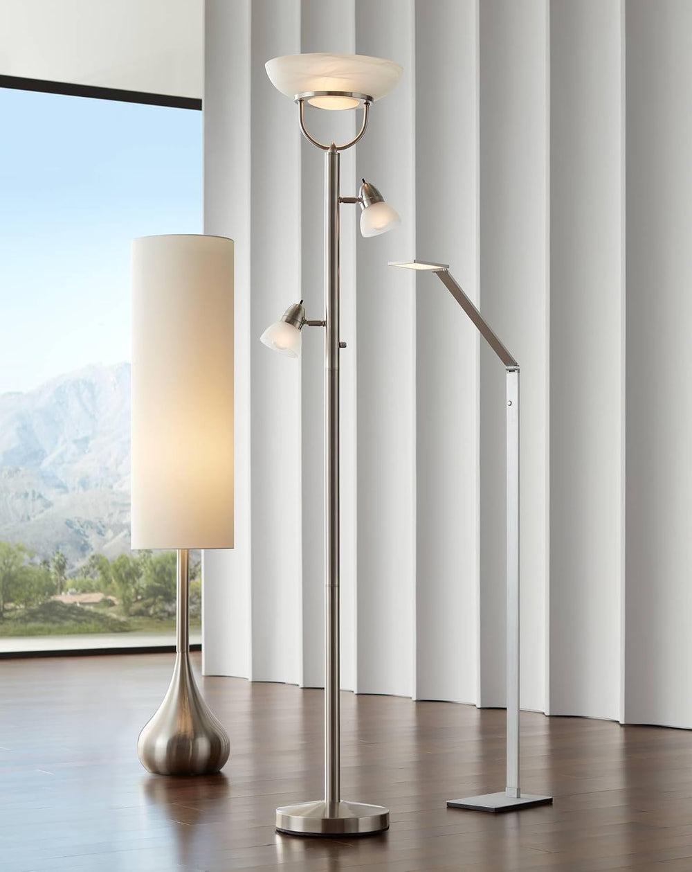 Lang 70" Tall 3-in-1 Brushed Nickel Torchiere Floor Lamp