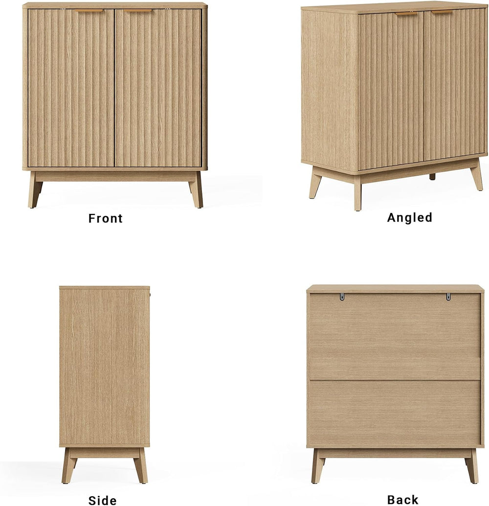 Sideboard Cabinet, Small Buffet Cabinet, Modern Fluted Storage Cabinet with A...