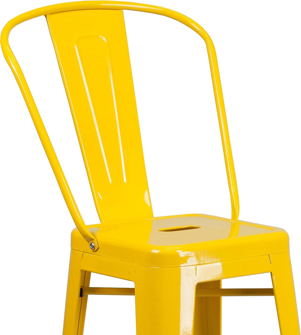 EMMA + OLIVER 30" H Yellow Metal Barstool with Back