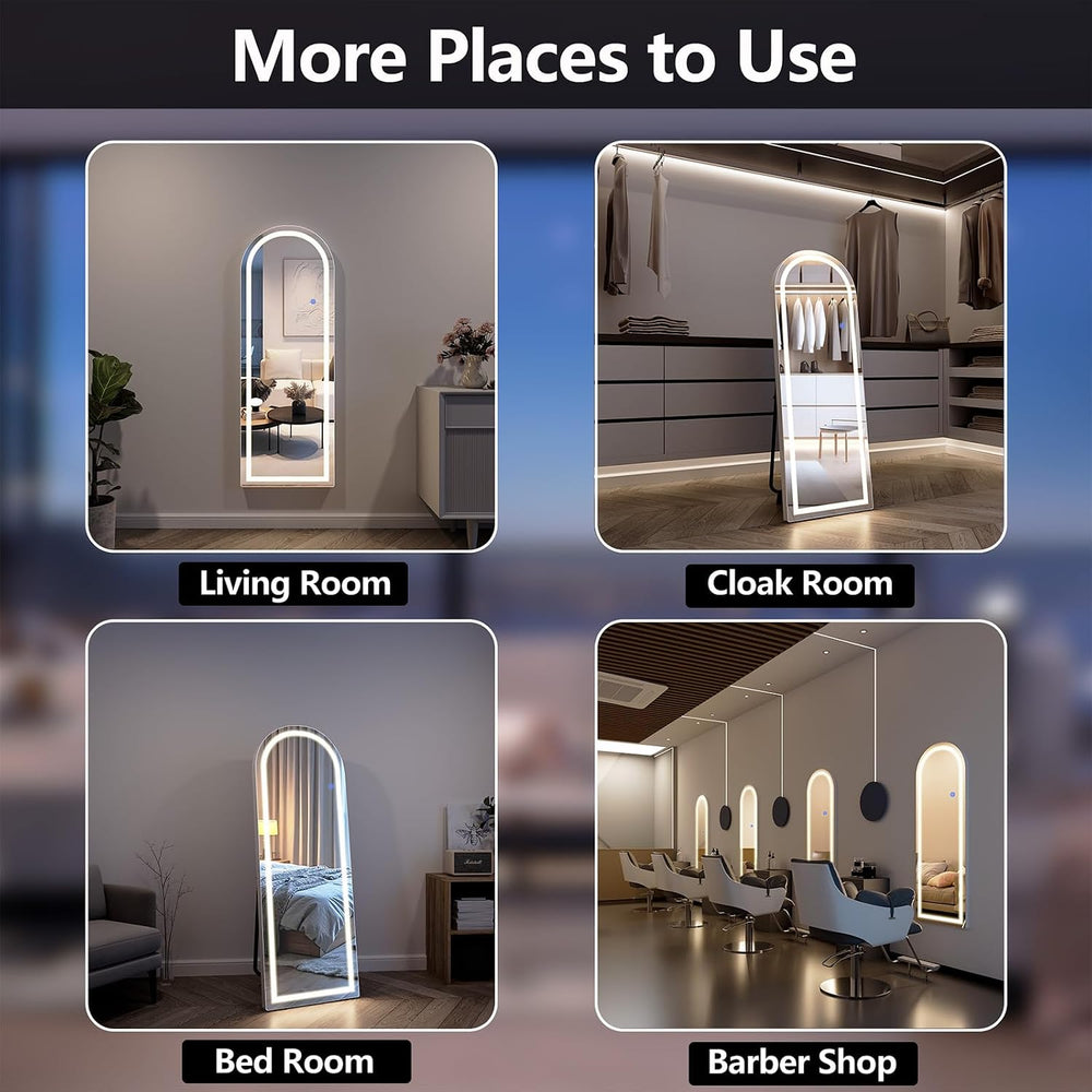 56" x 20" Arched Full Length Mirror with Lights for Bedroom
