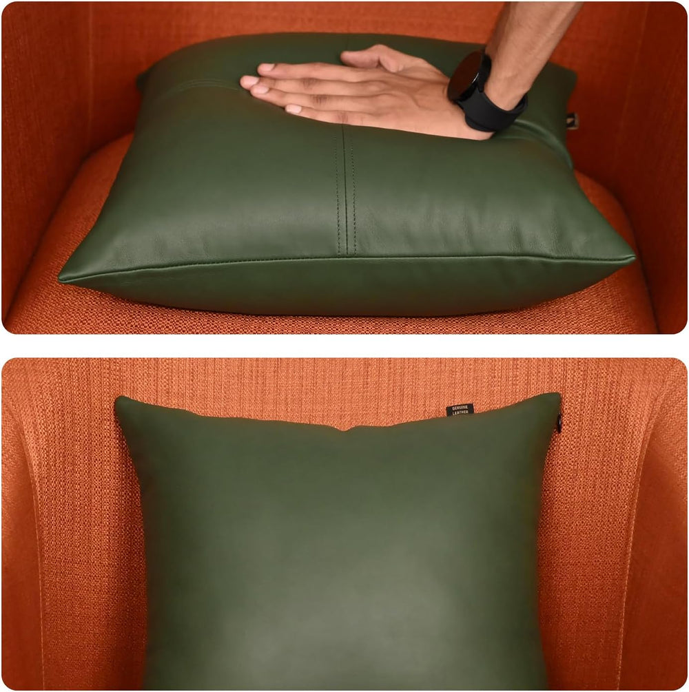 LL LEATHER LOVERS Lambskin Leather Pillow Cover, Hand Panel Stitched Leather ...