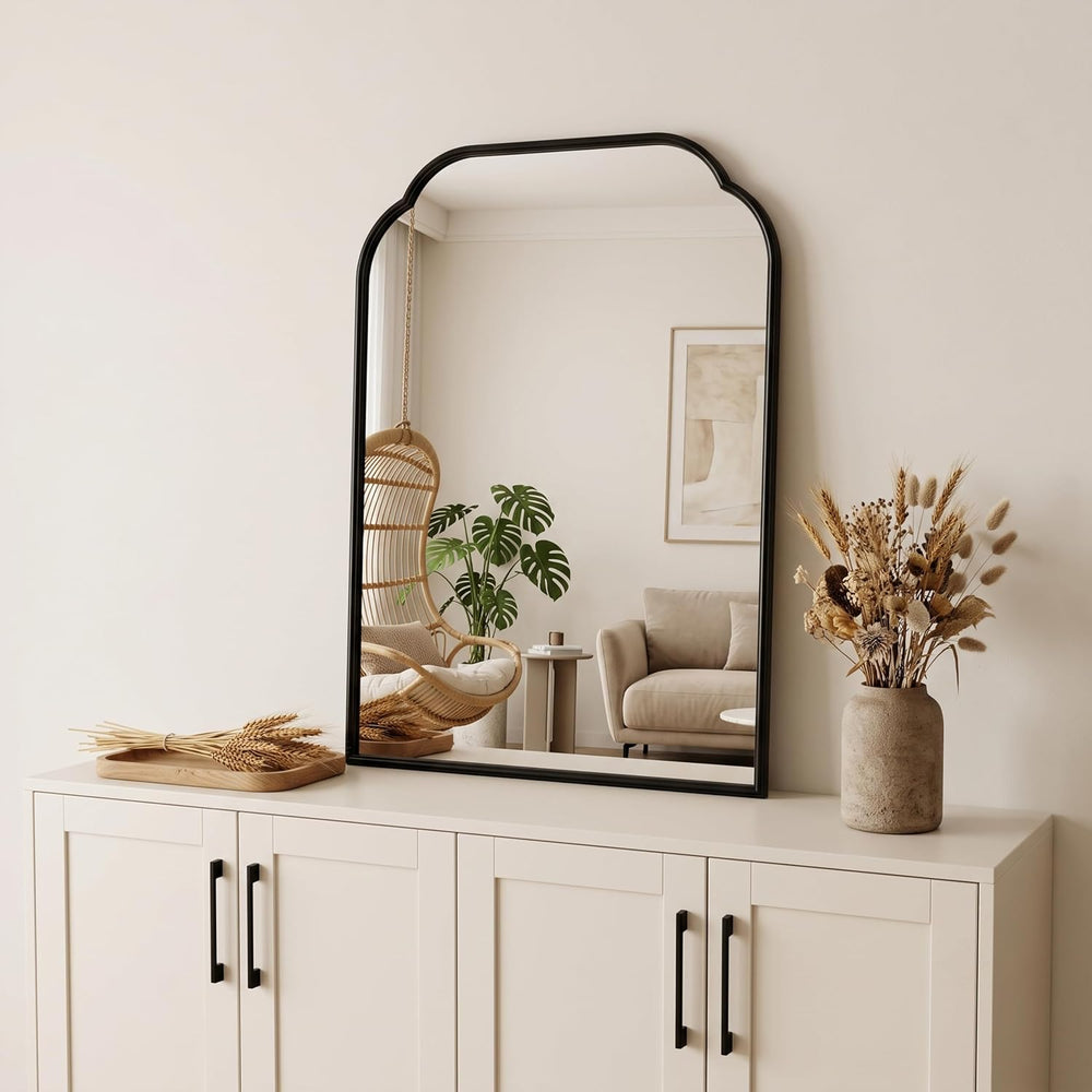 39"x29" Black Bathroom Scalloped Mirror, Rust-Proof Metal Frame