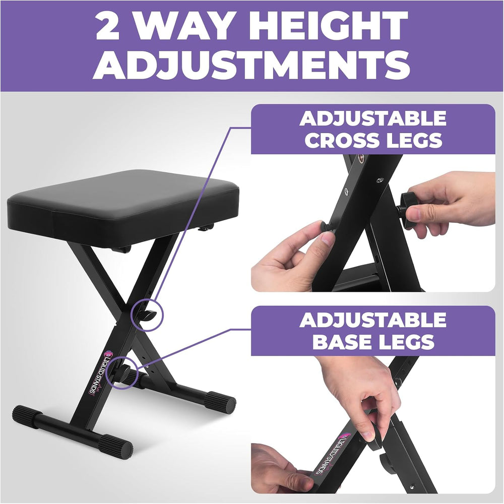 Liquid Stands Foldable Adjustable Piano Bench X-Style for Musicians
