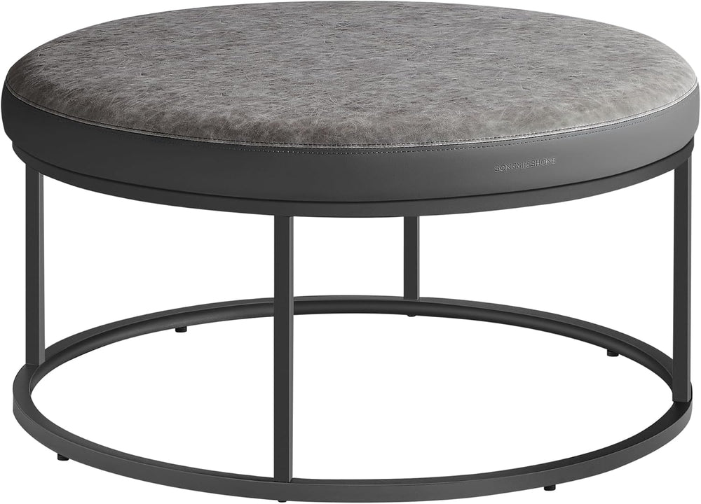 SONGMICS HOME Ottoman, Round Coffee Table, Reversible Top, Steel Frame
