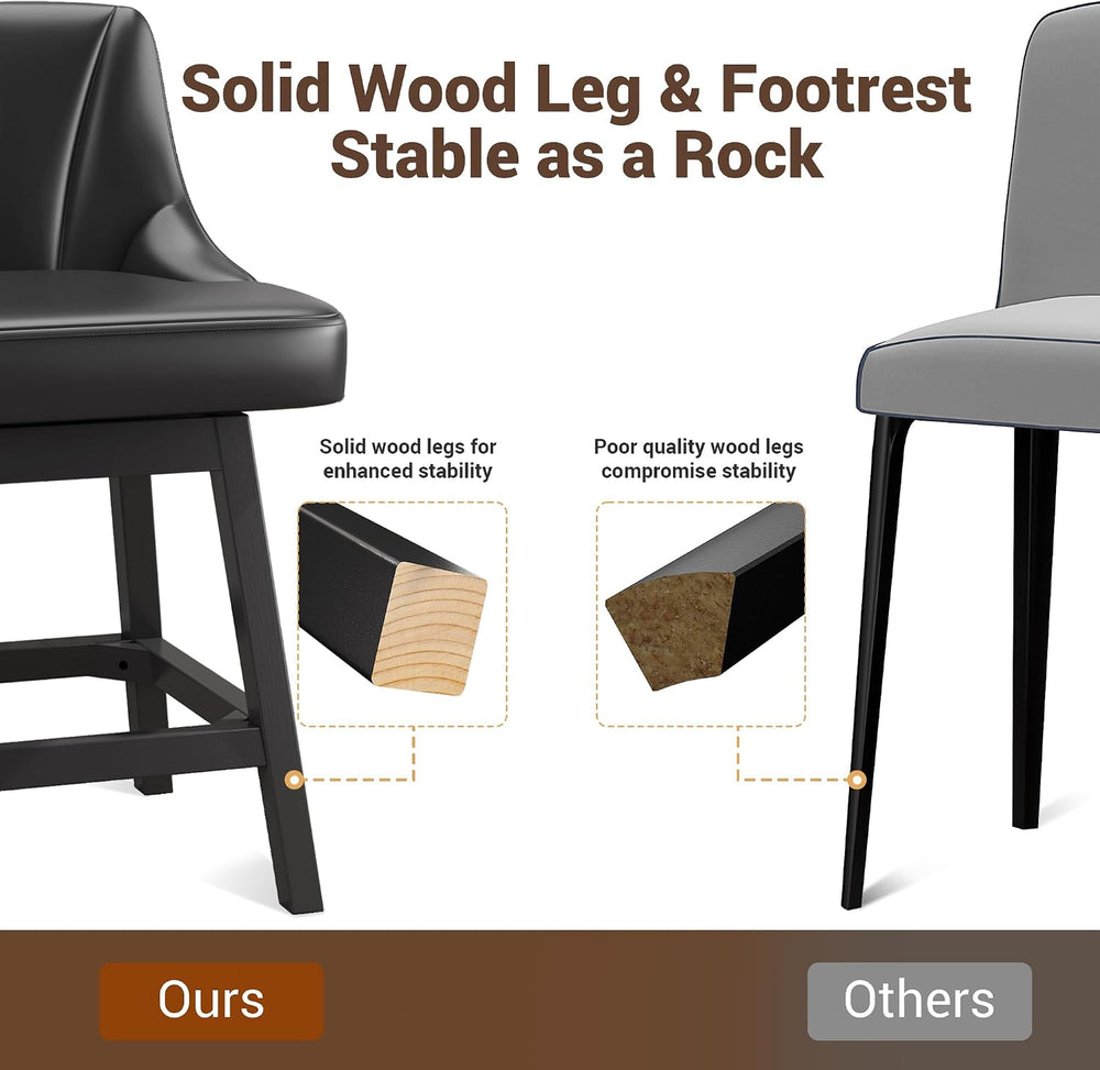 YaFiti 26" Swivel Bar Stools Set of 2 with Back & Wood Legs, Leather...