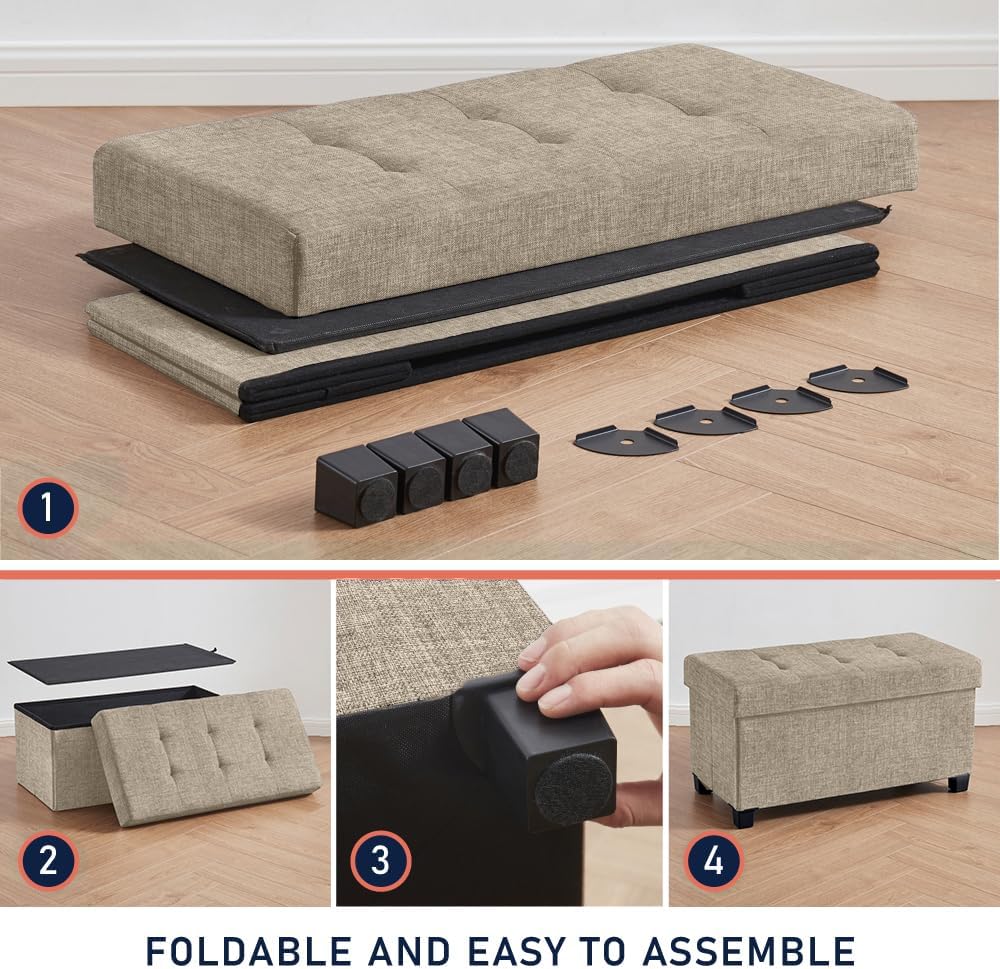 Ornavo Home 30" Large Storage Ottoman Bench with Legs, Taupe