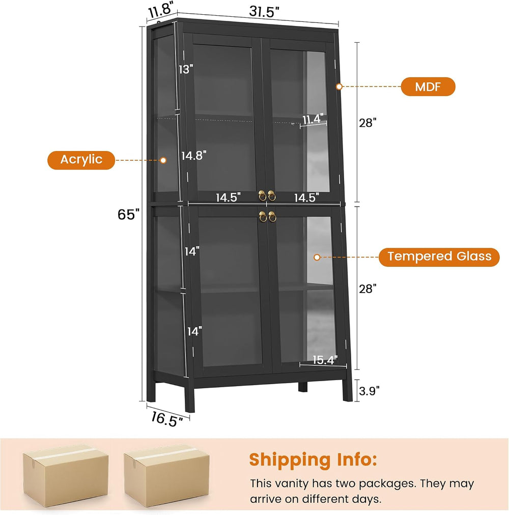 kepptory 4-Tier Display Cabinet with Glass Doors for Collectibles