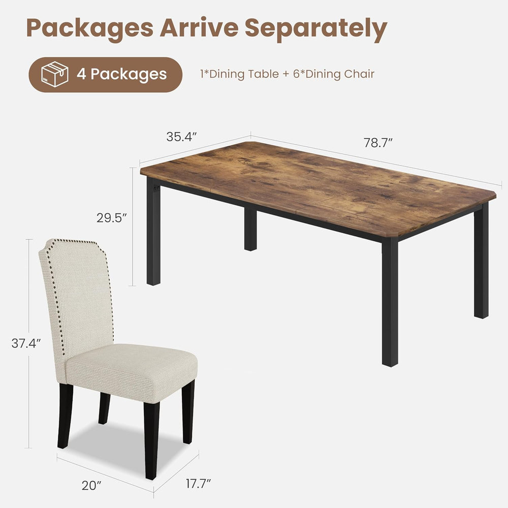 IDEALHOUSE 7-Piece 78.7″Dining Table Set with 6 Upholstered Dining Chairs