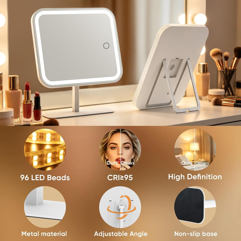 FUNTOUCH 4500mAh Large Lighted Vanity Makeup Mirror with 30X Magnifier