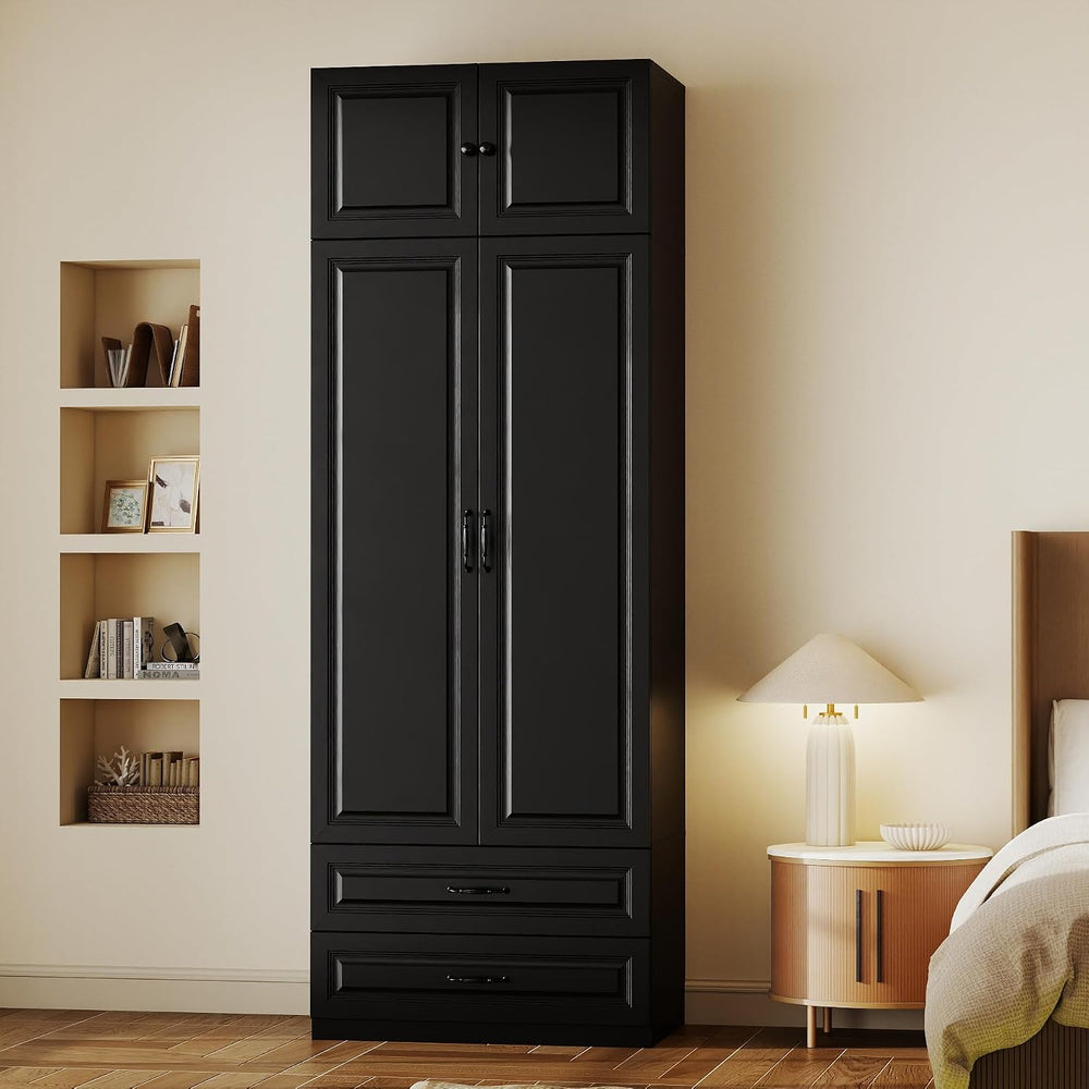 Black Armoire Wardrobe Closet with 2 Drawers, 88" Tall x 32" Wide