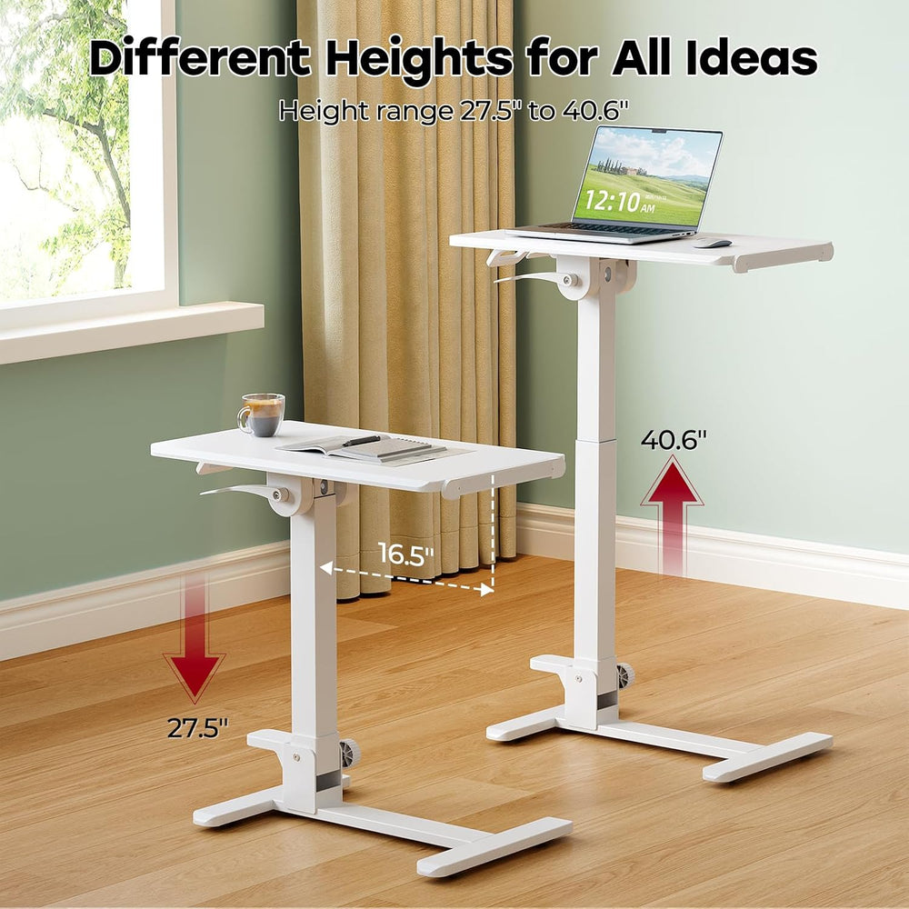 27" Foldable Mobile Standing Desk, No-Assembly Needed, White
