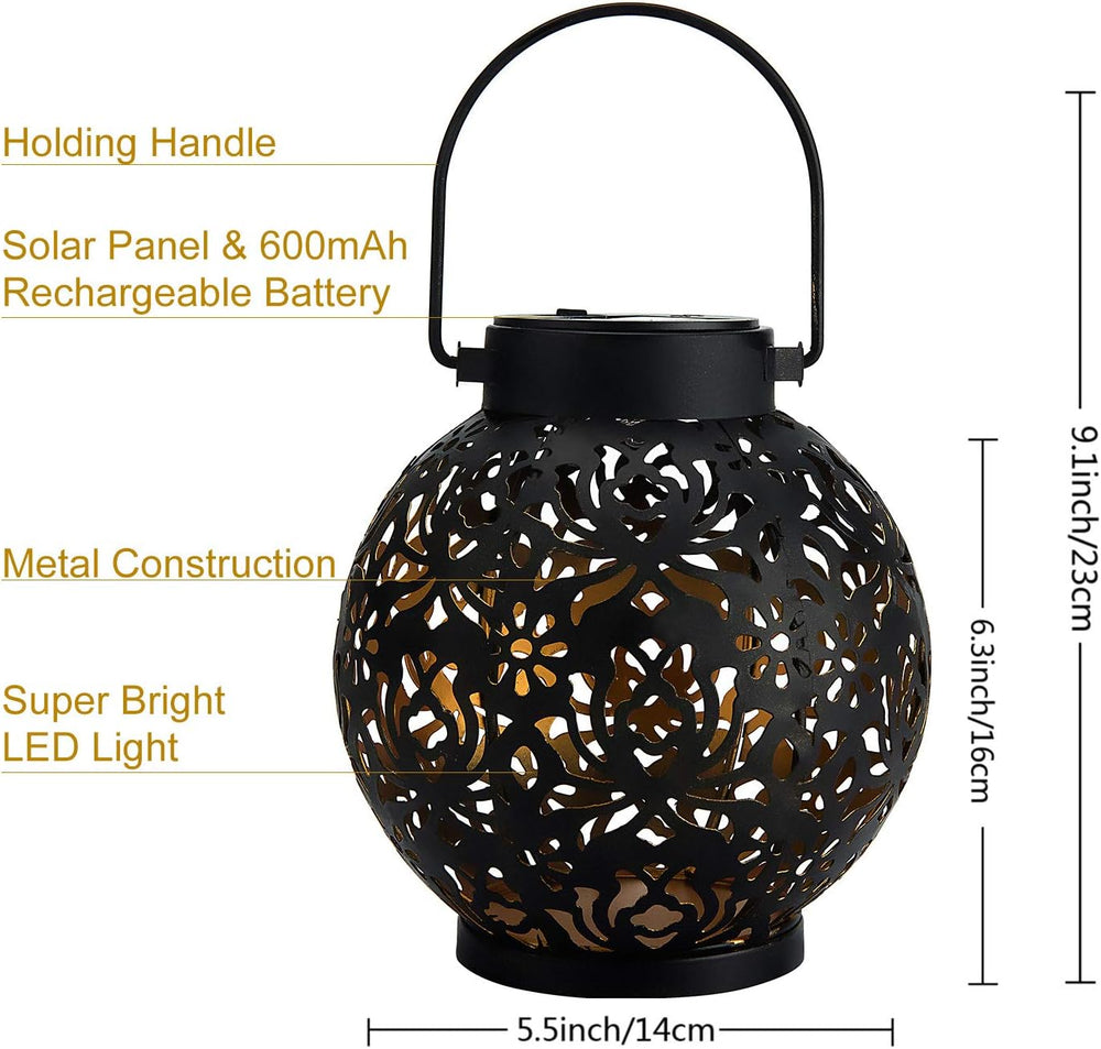 2 Pack Solar Hanging Lantern Lights, Metal Outdoor Decorative Lamp, Black
