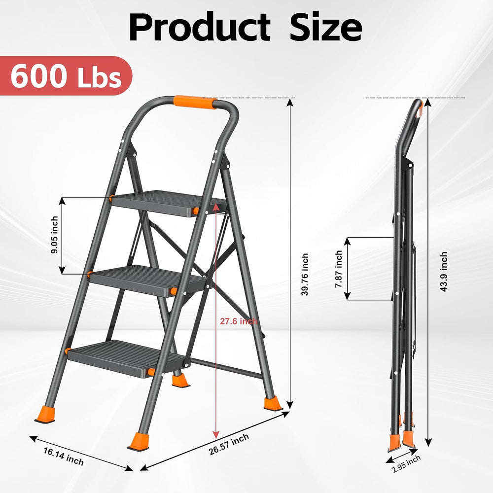 3 Step Ladder 600lbs Folding Step Stool Foldable for Home Adults Kitchen