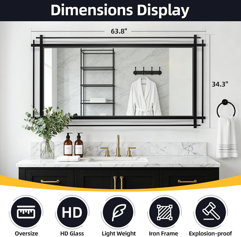 Black Full Length Mirror, 64''X34.2'' Modern Decorative Mirro...