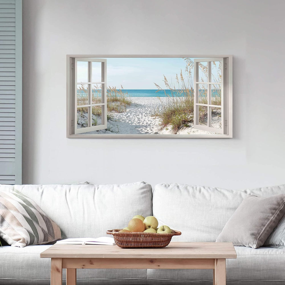 Window Beach Wall Art Prints: Modern Large Tropical Coastal Landscape Canvas ...