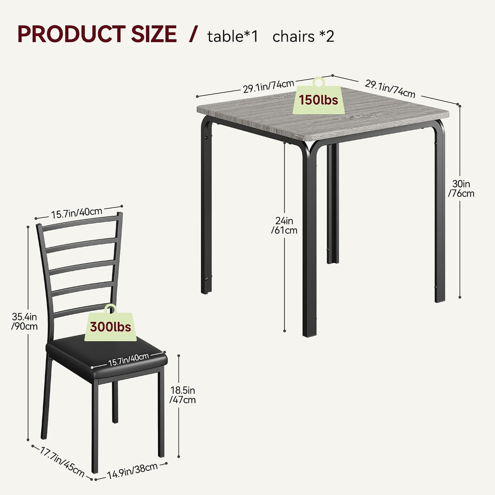 IDEALHOUSE 3-Piece Space Saving Dining Table and Chair Set, Grey