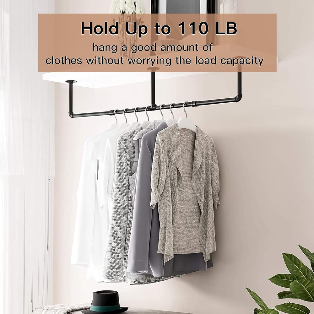 Clothes Hanger Pole Wall Mount, 72" Heavy Duty Detachable Black Iron Gar...