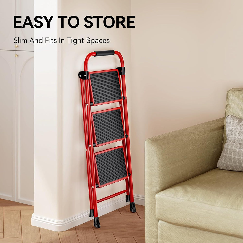KINGRACK 3 Step Ladder, Folding Step Stool with Anti-Slip Wide Pedal