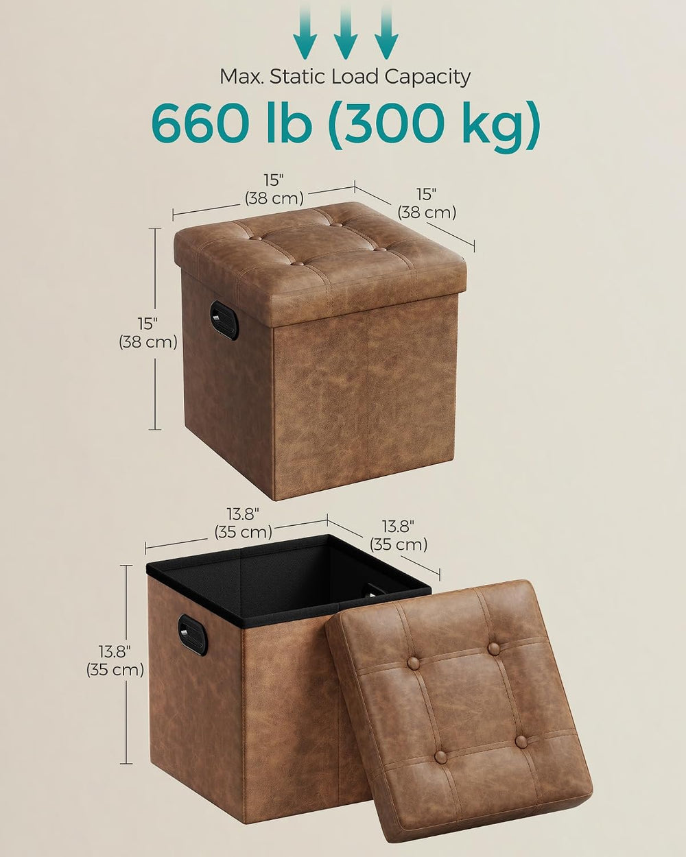 SONGMICS 15 Inches Folding Storage Ottoman, Cube Footrest