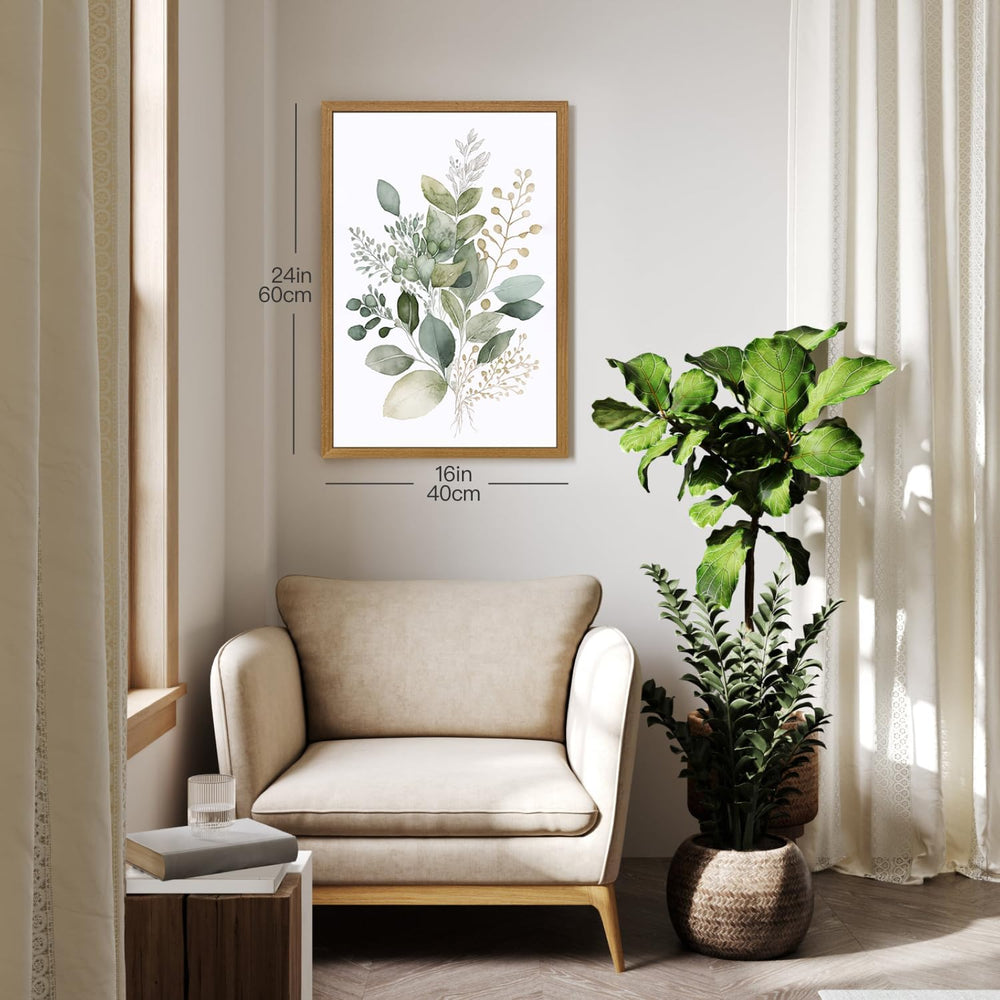 HLXRAE Neutral Sage Green Botanical Floral Wall Art, Wood Framed 12"x16&...