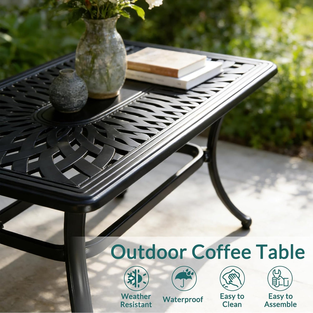 MEETWARM Outdoor Coffee Table, All-Weather Cast Aluminum 42" Rectangle P...